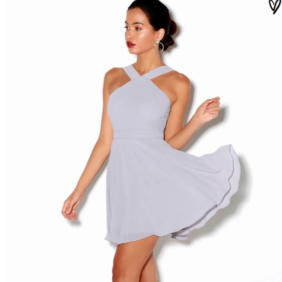 NWT Lulu's Forevermore gray skater halter dress - Picture 1 of 8